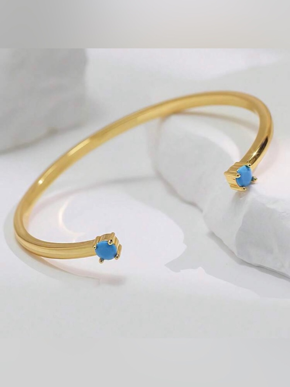 Kohl's Gold Open Cuff Bracelet with Turquoise Blue Stone Ends